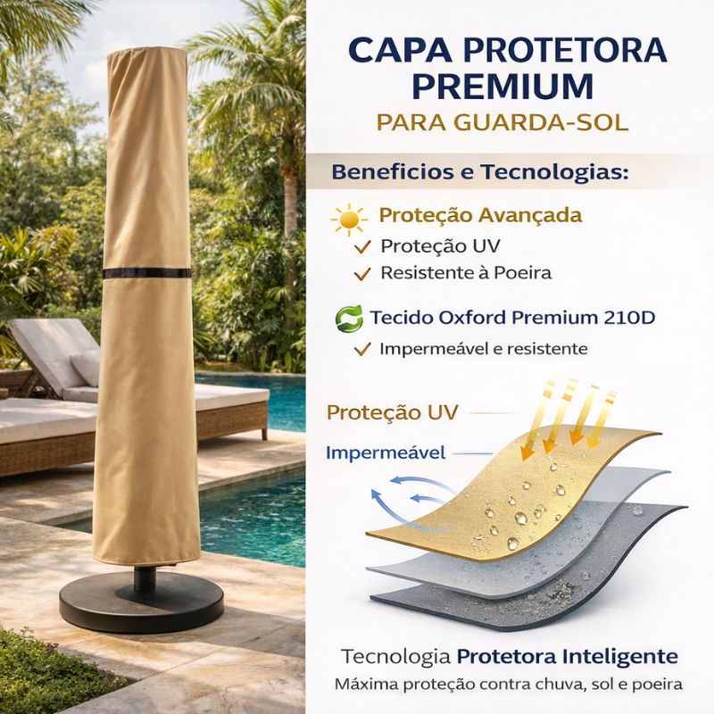 Capa Protetora Impermeável para Ombrelone Central - Proteção UV e Durabilidade