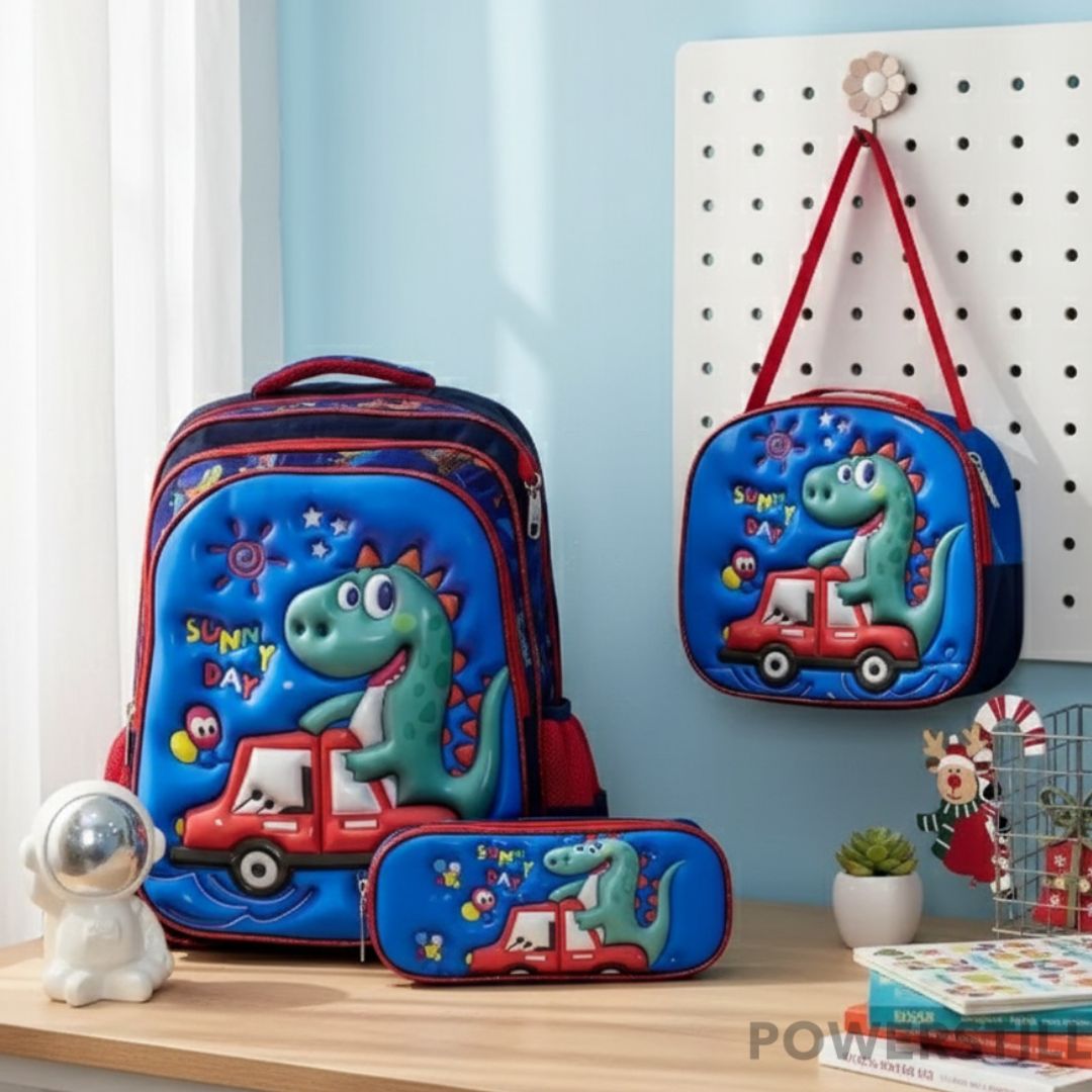 Kit Mochila Escolar 3D Infantil com Bolsa Lancheira e Estojo