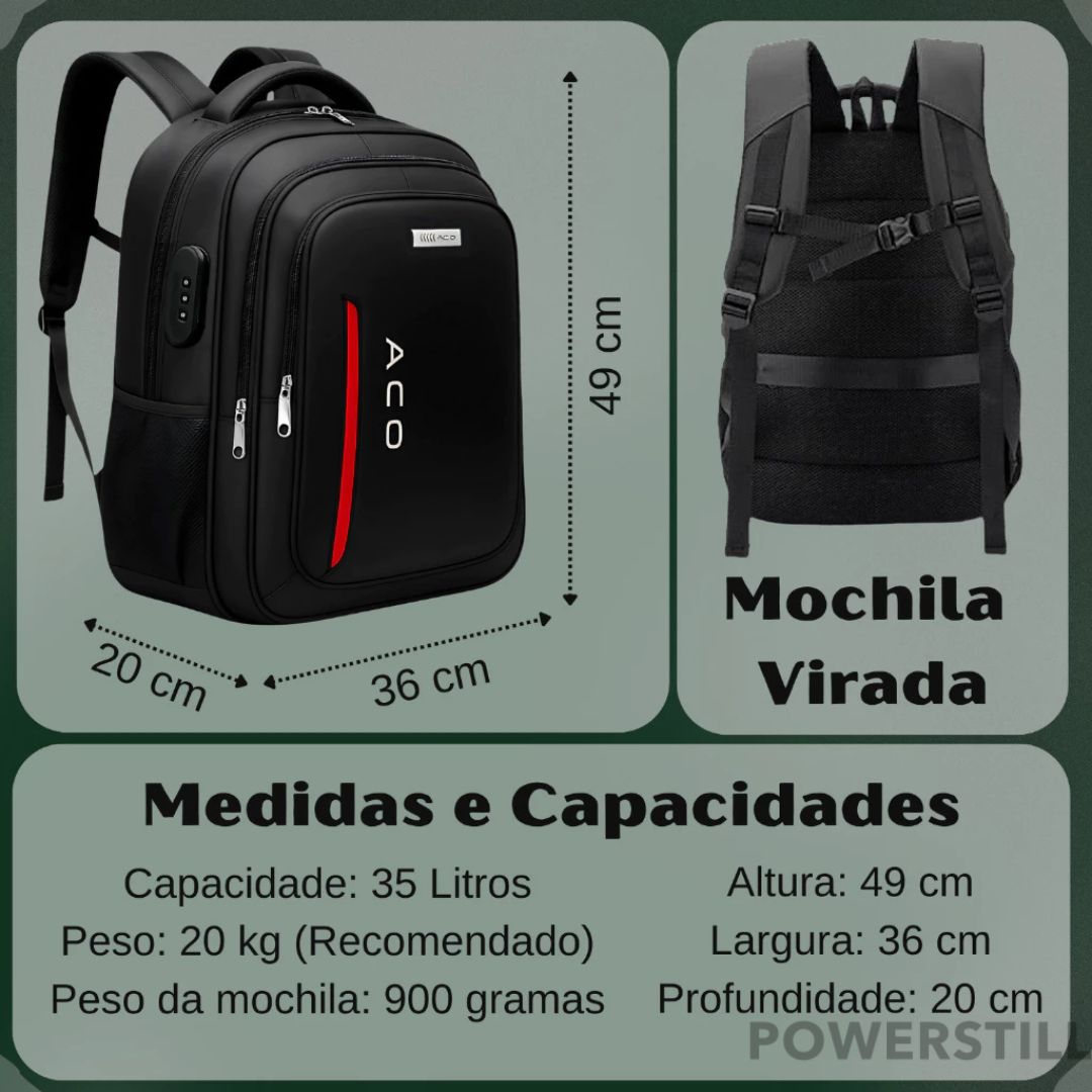 Mochila Unissex Impermeável com Cadeado Aco Antifurto