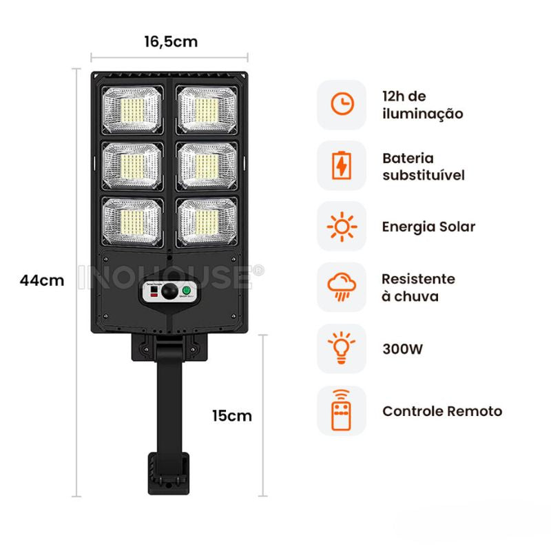 Luminária Solar 300W Externa com Sensor e Controle Remoto