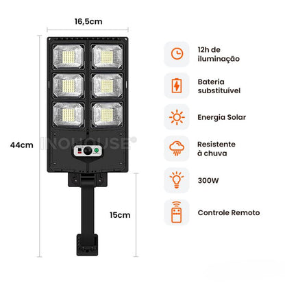 Luminária Solar 300W Externa com Sensor e Controle Remoto