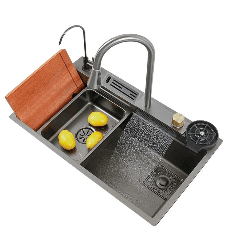 Cuba de Cozinha Gourmet Cascata com Torneiras e Acessórios 75 x 45 cm
