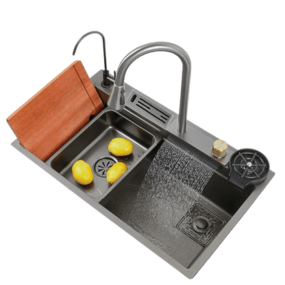 Cuba de Cozinha Gourmet Cascata com Torneiras e Acessórios 75 x 45 cm
