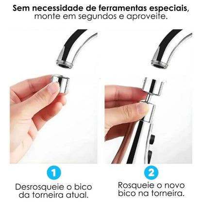Bico de Torneira Universal 360º com 3 Modos de Água