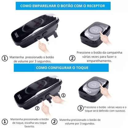 Campainha Inteligente Sem Fio Impermeável | Alcance 300m e 38 Toques