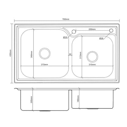 Cuba Dupla para Cozinha Gourmet Aço Inox C/Acessórios 78x43