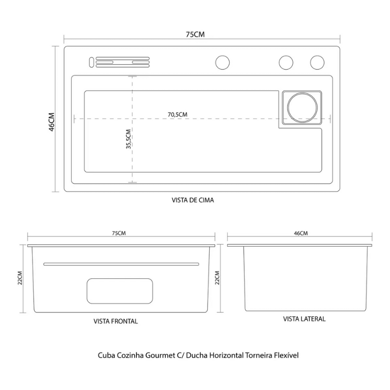 Cuba Cozinha Gourmet Inox com Torneira Flexível e Ducha Completa
