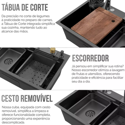 Cuba Cozinha Gourmet Cascata Torneira Lavador Copos