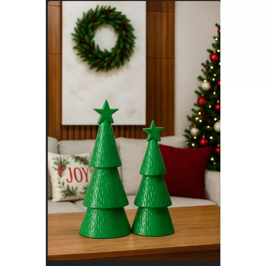 Kit 2 Árvores de Natal Cerâmica Decoração Natalina Charmosa