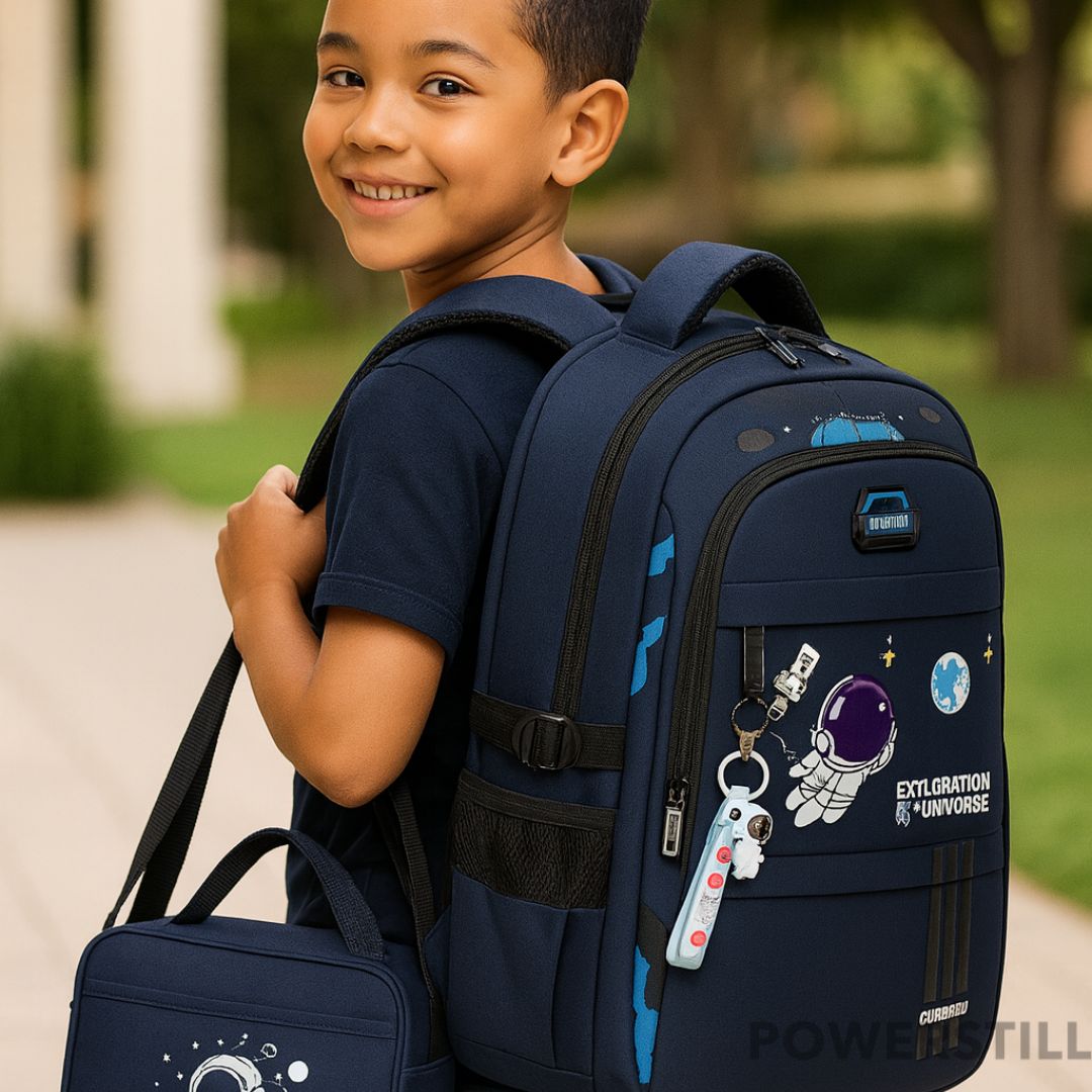 Kit Mochila Astronauta Lancheira Estojo e Chaveiro
