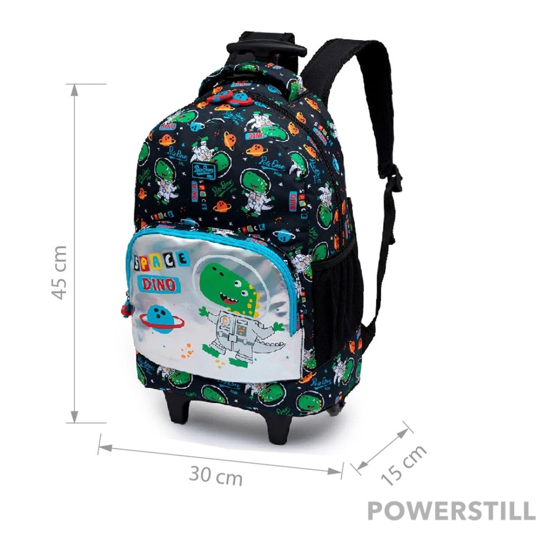 Kit Mochila Dino Rodinhas Lancheira e Estojo Escolar
