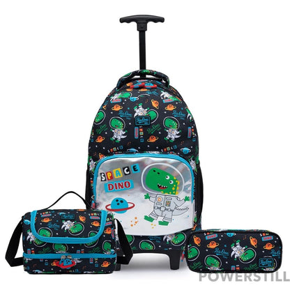 Kit Mochila Dino Rodinhas Lancheira e Estojo Escolar