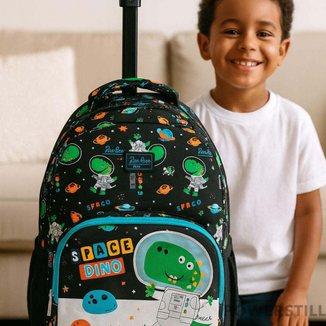 Kit Mochila Dino Rodinhas Lancheira e Estojo Escolar