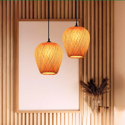 Luminária Pendente de Bambu Natural Artesanal Estilo Boho Chic