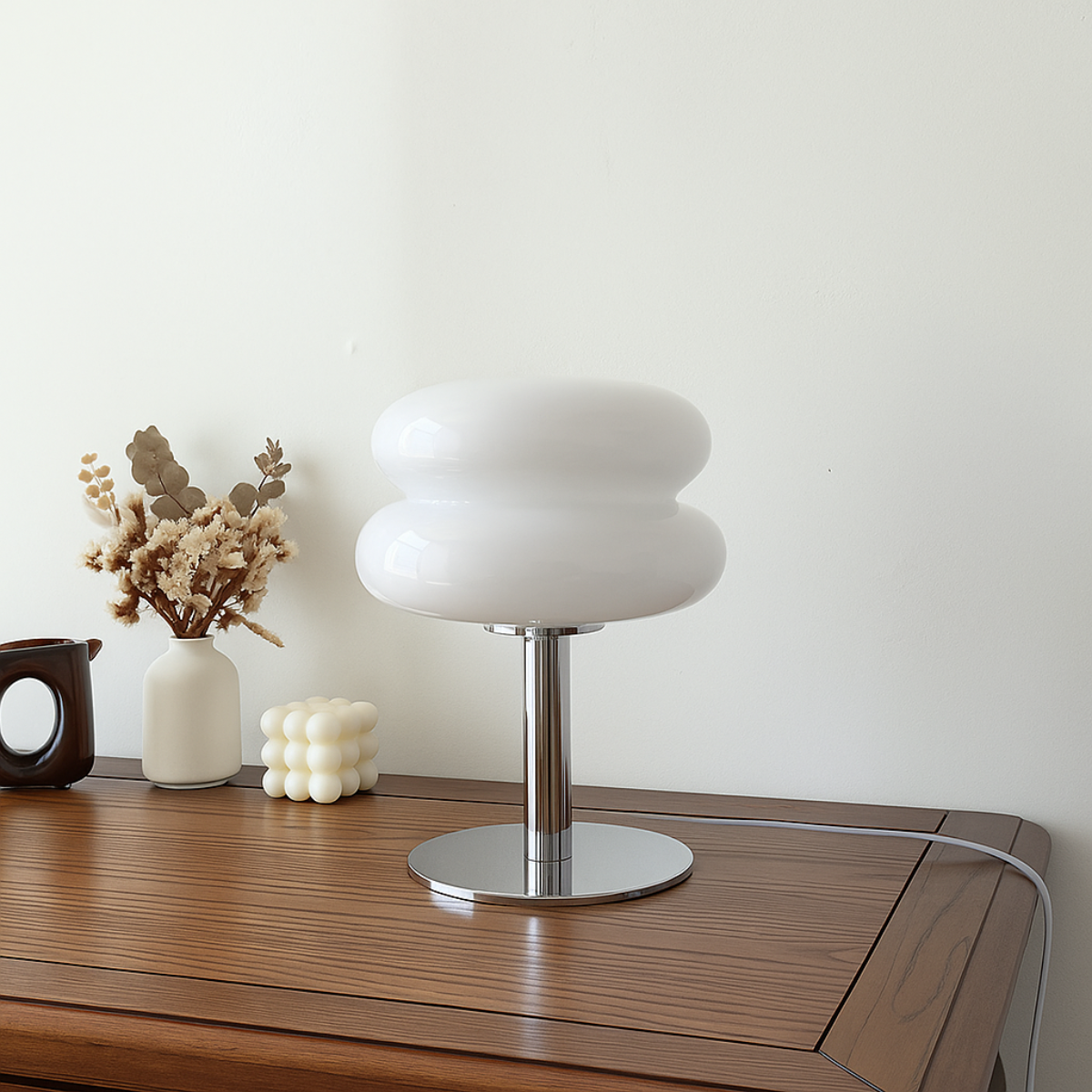 Luminária de Mesa Moderna em Vidro e Inox Bivolt com LED