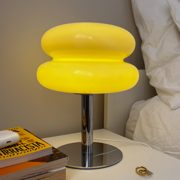 Luminária de Mesa Moderna em Vidro e Inox Bivolt com LED