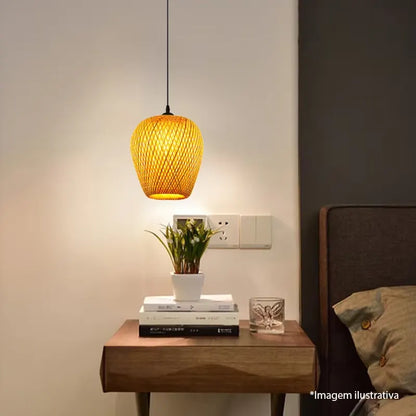 Luminária Pendente de Bambu Natural Artesanal Estilo Boho Chic
