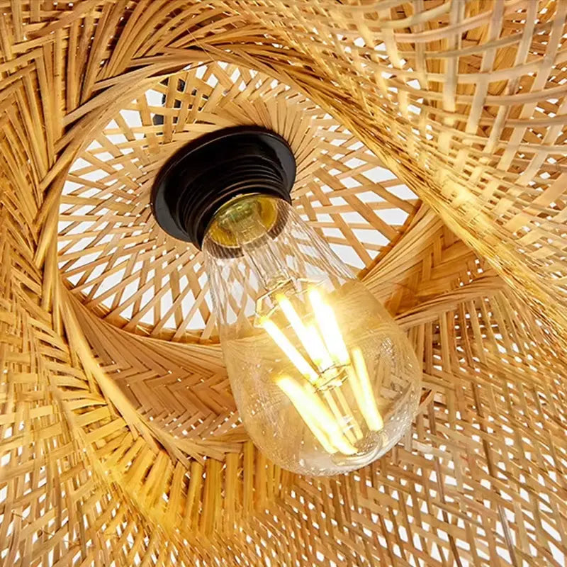 Luminária Pendente de Bambu Natural Artesanal Estilo Boho Chic