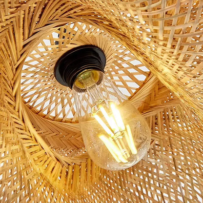 Luminária Pendente de Bambu Natural Artesanal Estilo Boho Chic