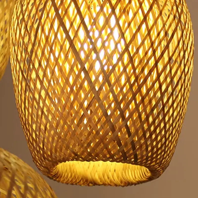 Luminária Pendente de Bambu Natural Artesanal Estilo Boho Chic