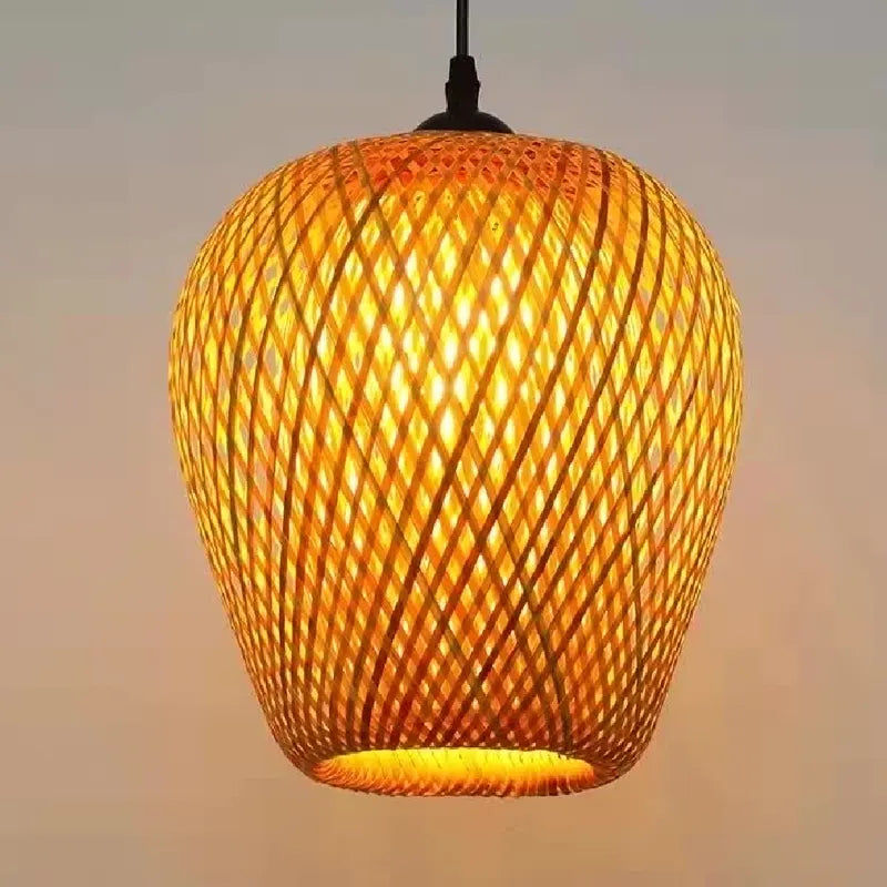Luminária Pendente de Bambu Natural Artesanal Estilo Boho Chic
