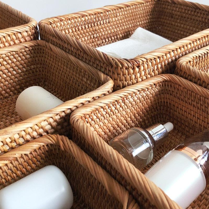 Cesto Organizador Vime Natural Trançado Multiuso Banheiro Quarto
