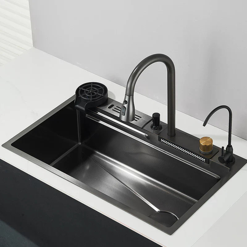 Cuba de Cozinha Gourmet Cascata com Torneiras e Acessórios 75 x 45 cm
