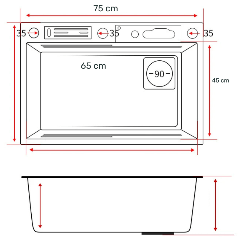 Cuba de Cozinha Gourmet Cascata com Torneiras e Acessórios 75 x 45 cm
