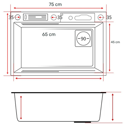 Cuba de Cozinha Gourmet Cascata com Torneiras e Acessórios 75 x 45 cm