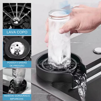 Cuba de Cozinha Gourmet Cascata com Torneiras e Acessórios 75 x 45 cm