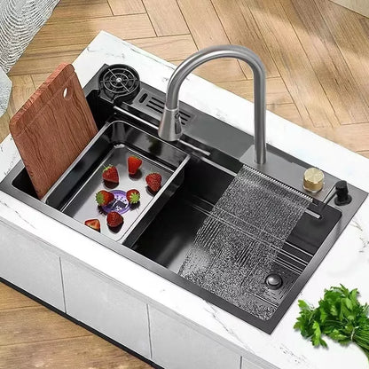 Cuba de Cozinha Gourmet Cascata com Torneiras e Acessórios 75 x 45 cm